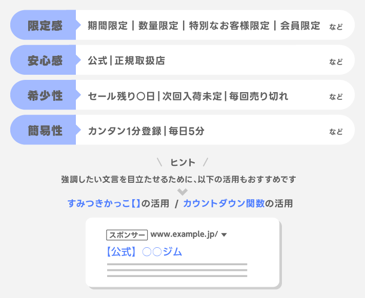 ユーザーの気を引く文言を加える