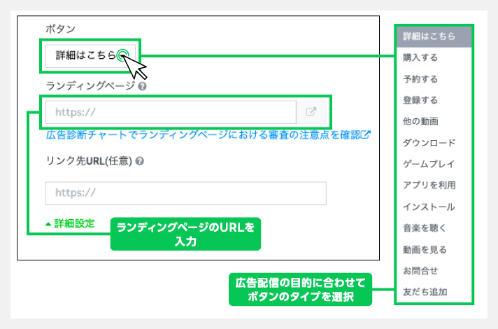 リンクURLなどの設定