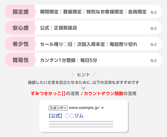 ユーザーの気を引く文言を加える