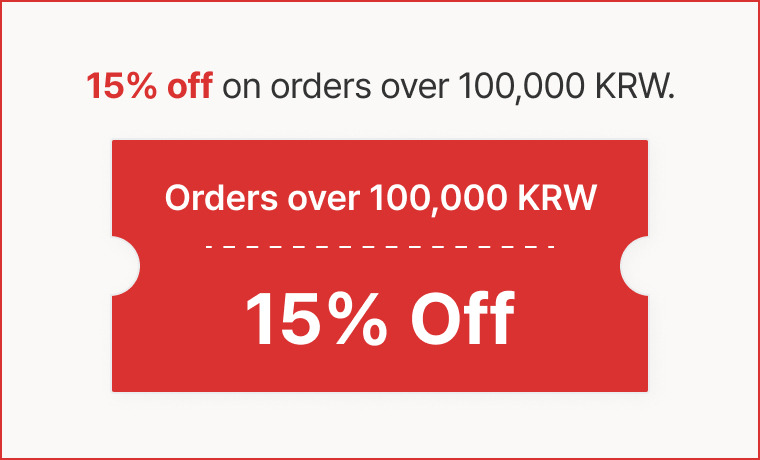 15% off on orders over 100,000 KRW.