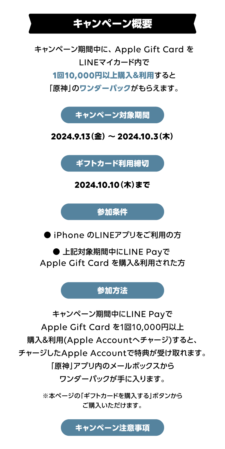 Apple Gift Card 原神ワンダーパックプレゼント