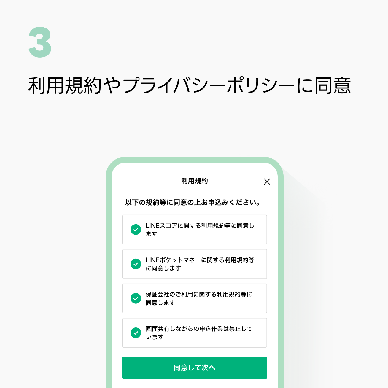 STEP1-3：利用規約やプライバシーポ リシーに同意イメージ