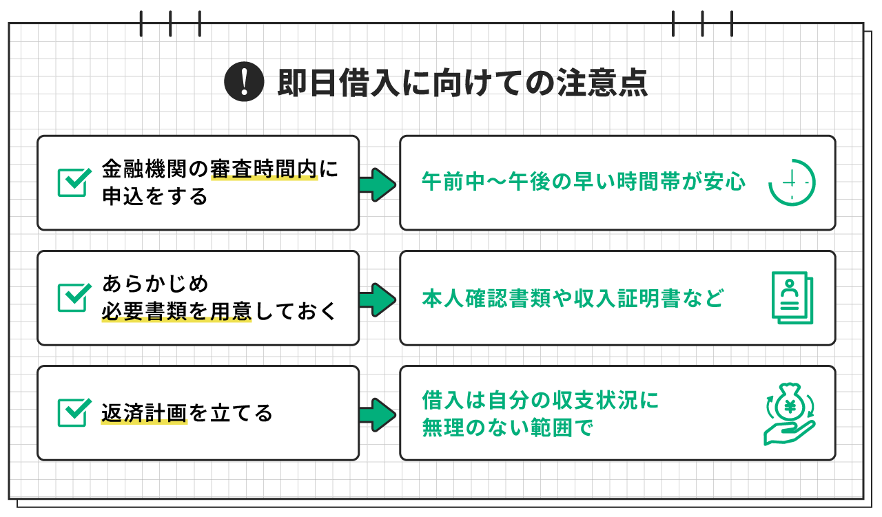 即日借入に向けての注意点