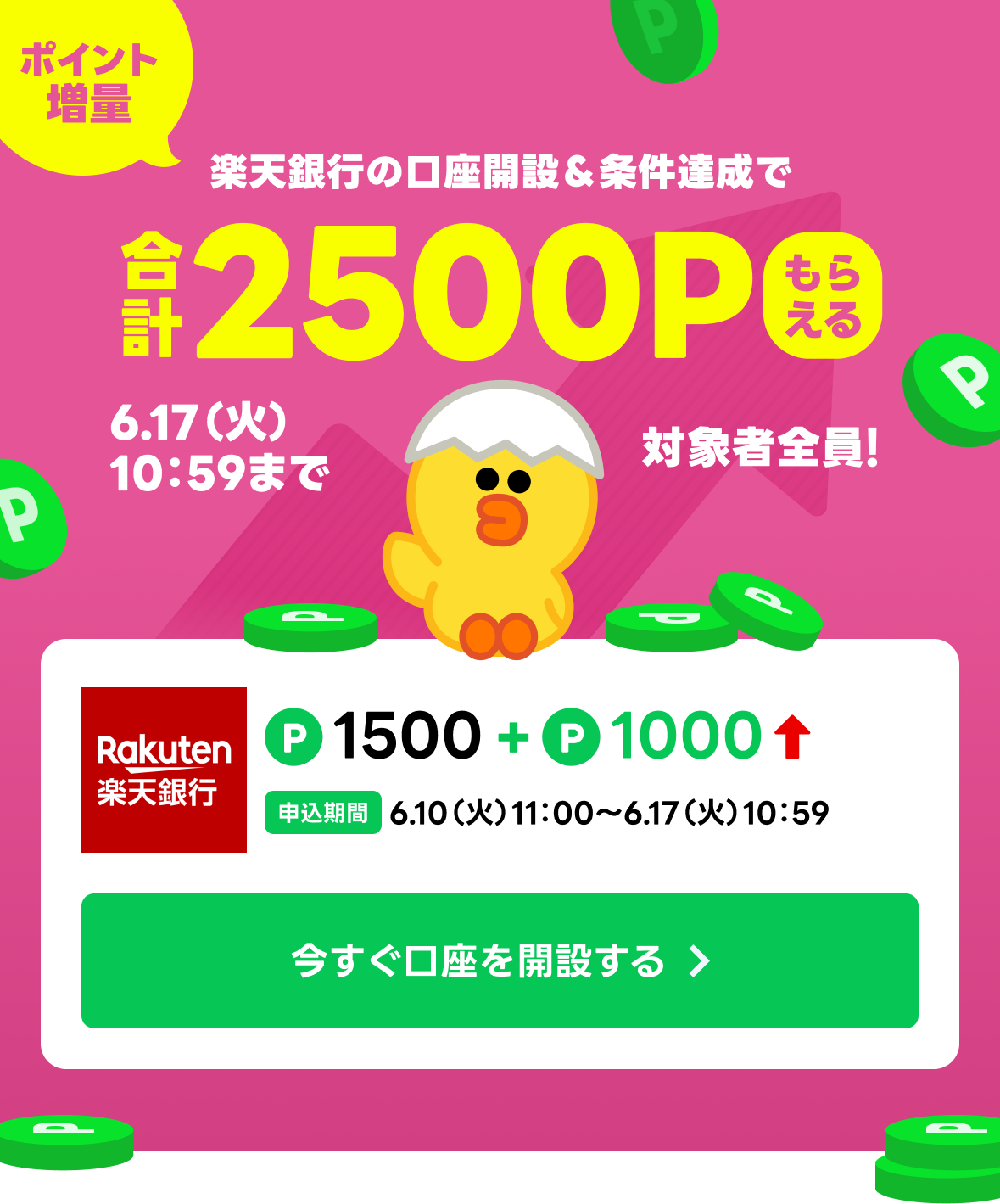 楽天銀行の口座開設&条件達成で合計2500Pもらえる