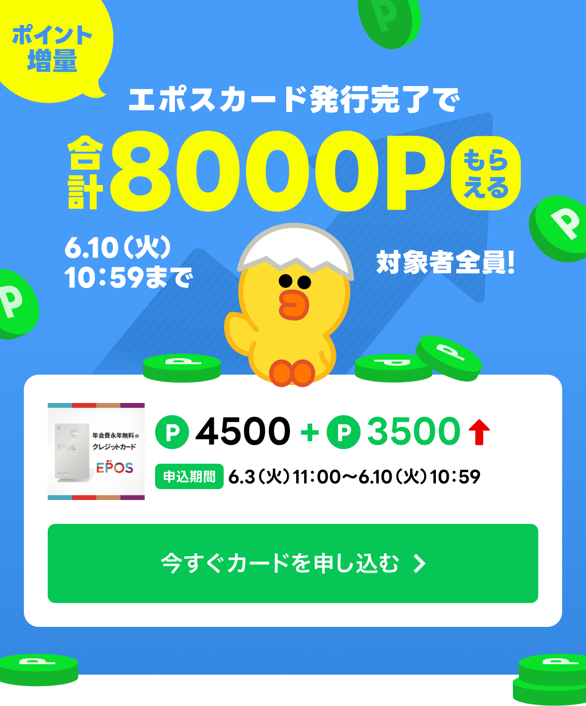 エポスカードのクレジットカード完了で合計8000Pもらえる