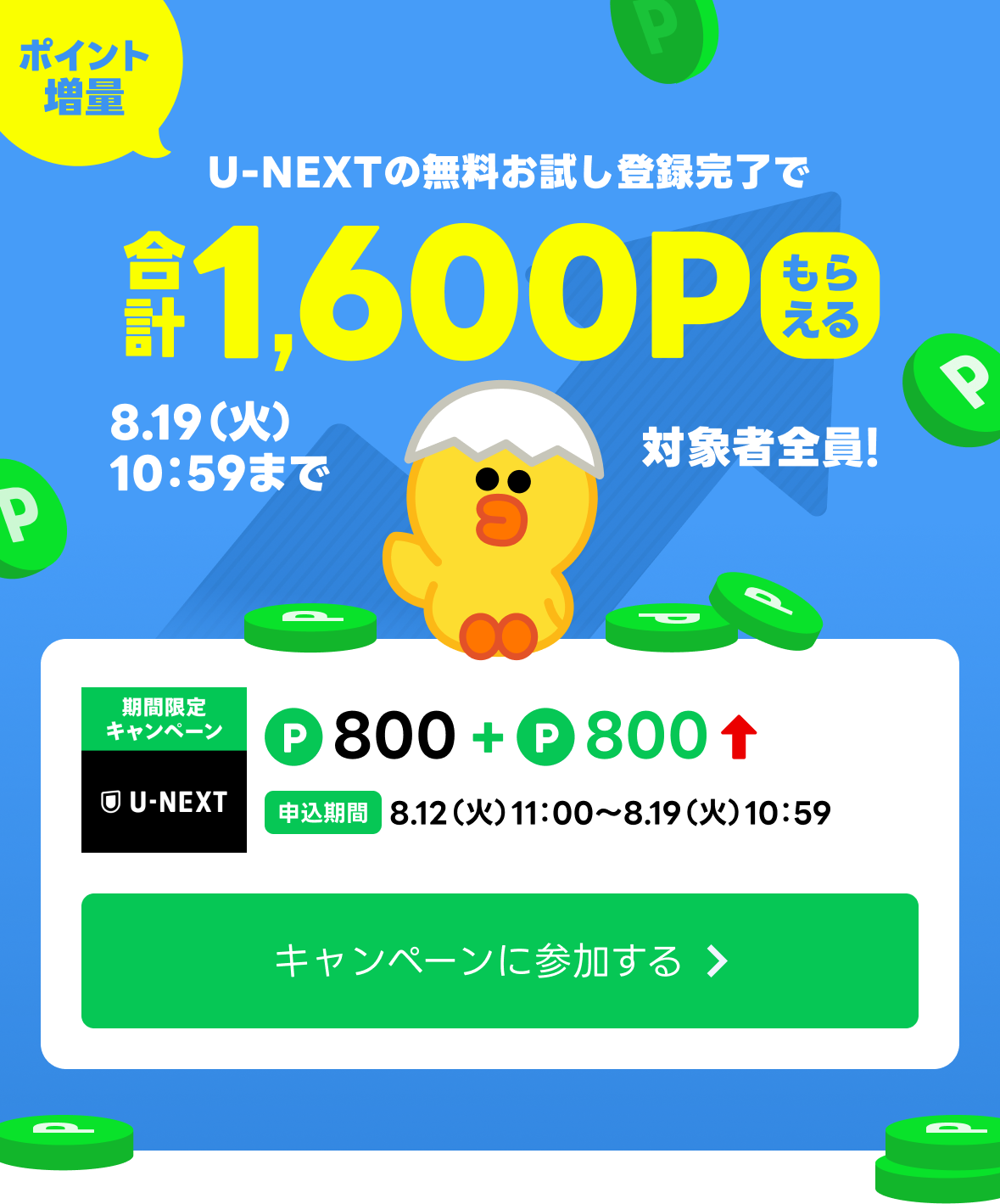 U-NEXTのおためし登録で合計1600Pもらえる