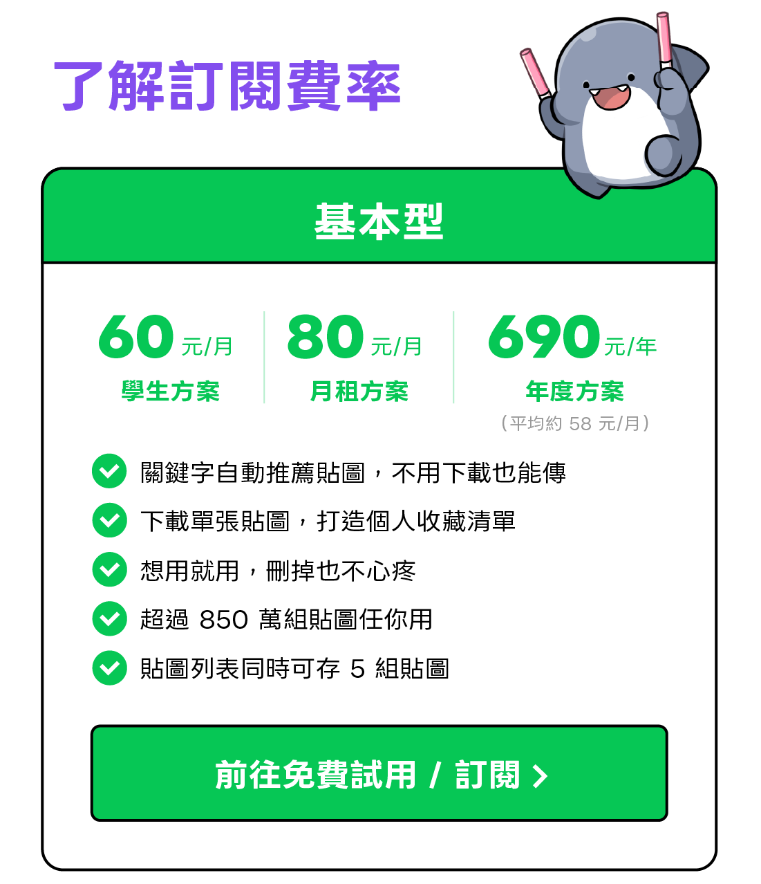 前往免費試用 / 訂閱