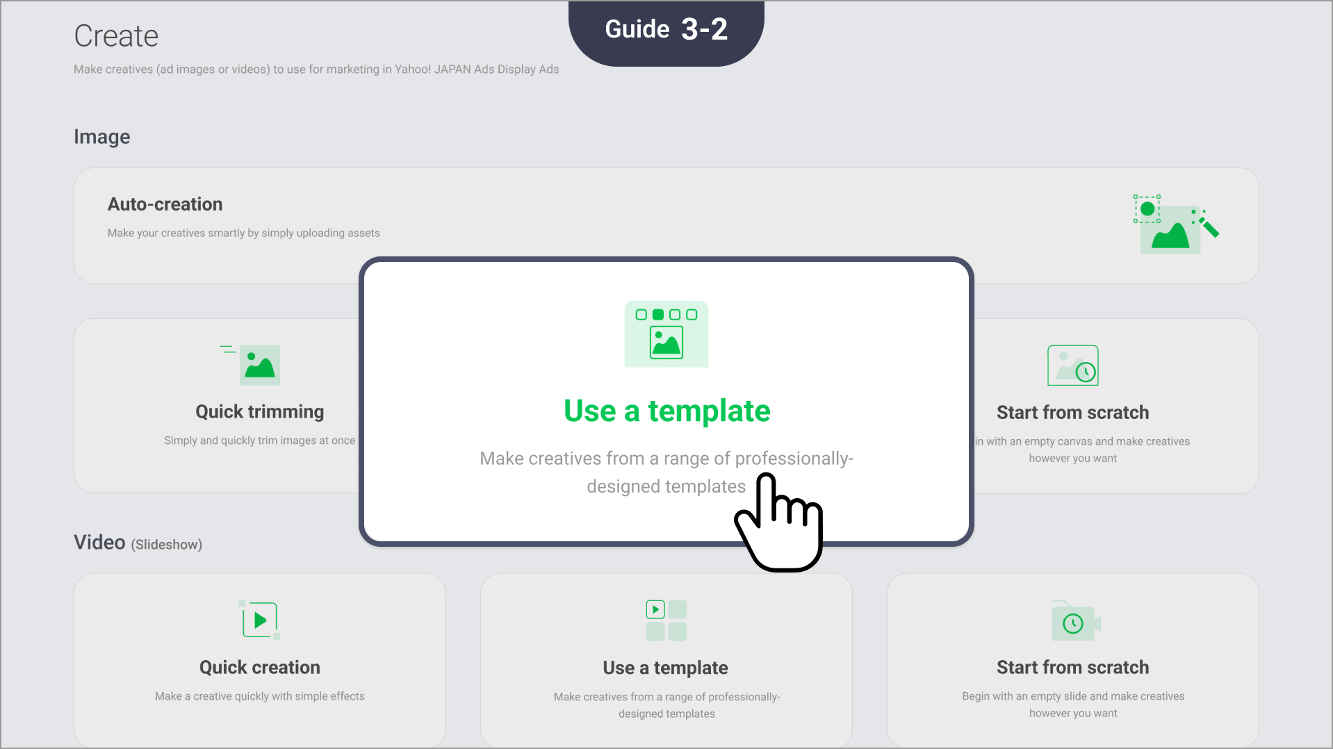 selecting a creative type and creation mode