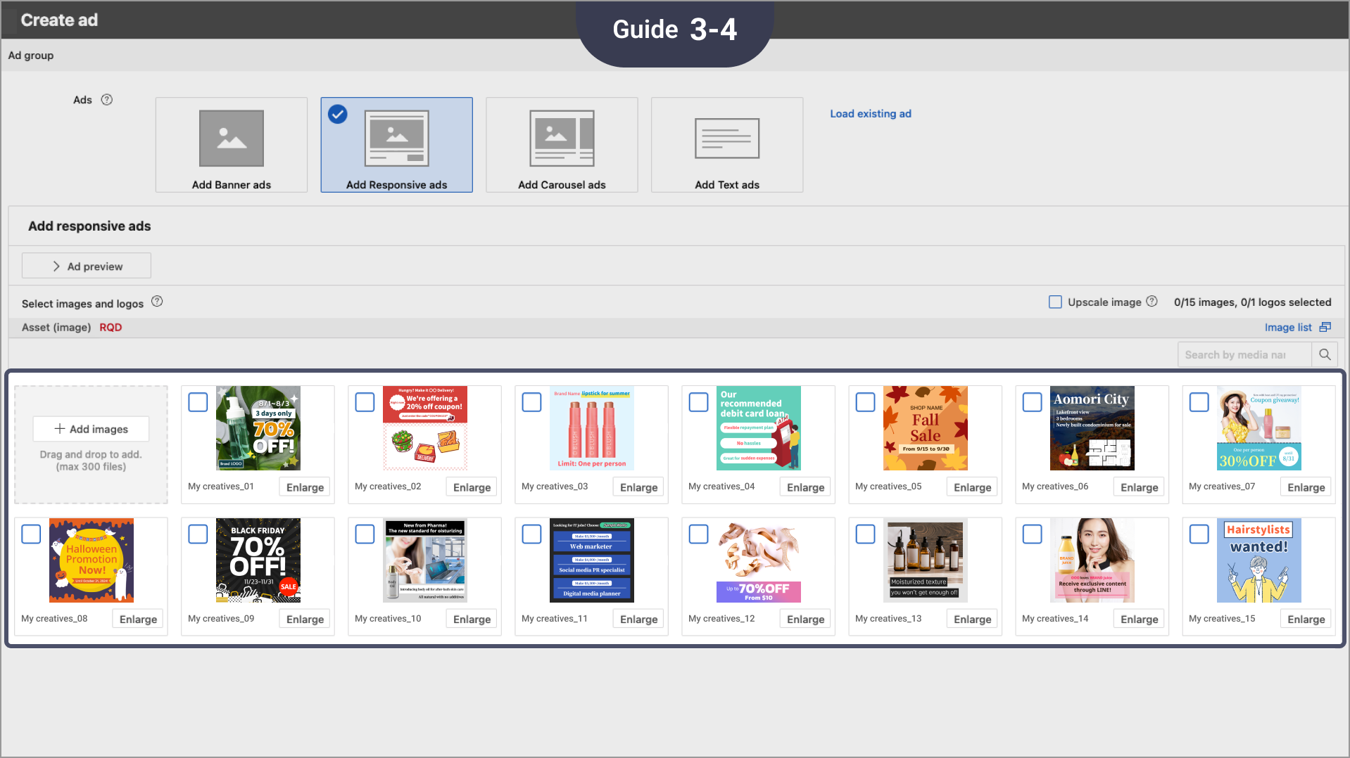creative in the library of the selected ad account for Yahoo! JAPAN Ads Display Ads