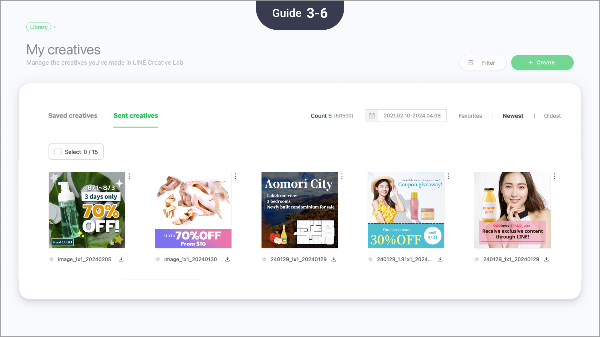 check the creatives you sent in Creative Lab by going to Library > My creatives > Sent creatives