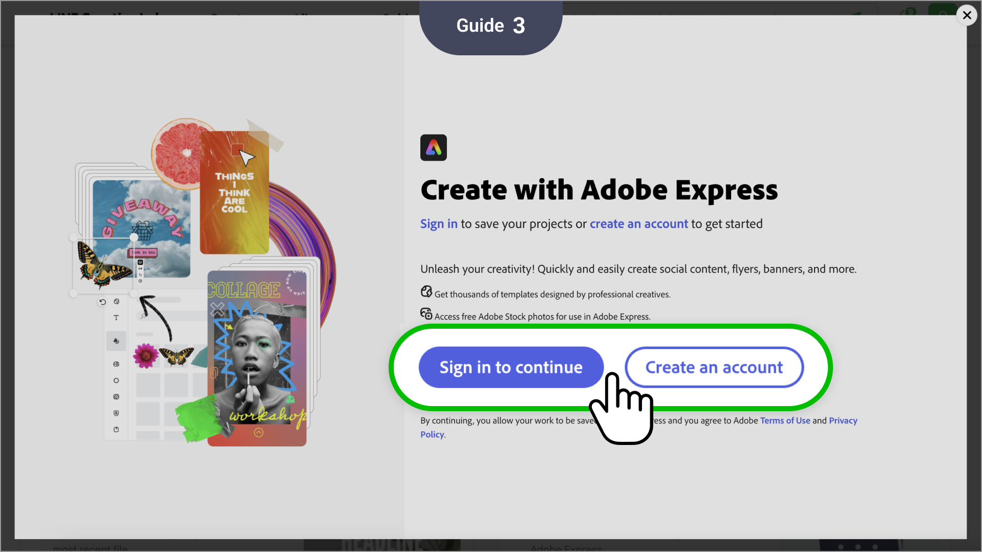 เปิดหน้าล็อกอิน Adobe