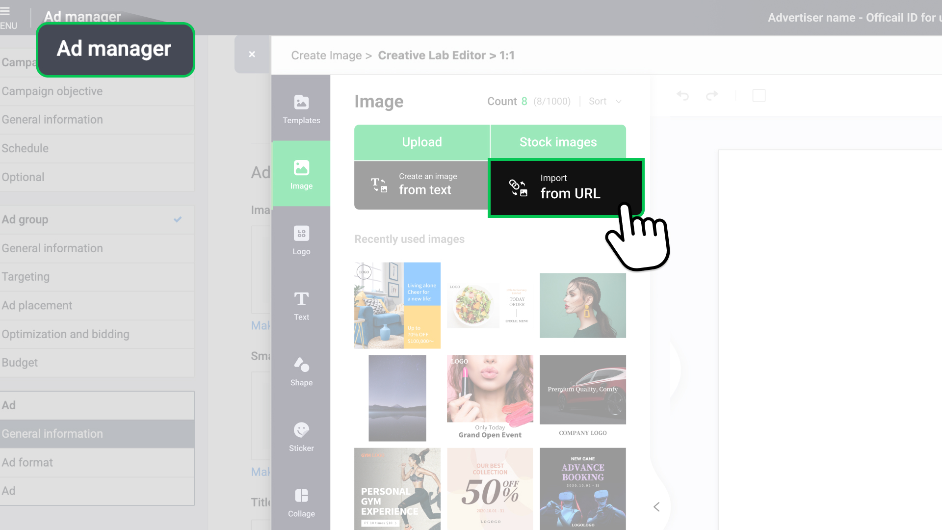 In LINE Ads, you can also use the Import from URL option.