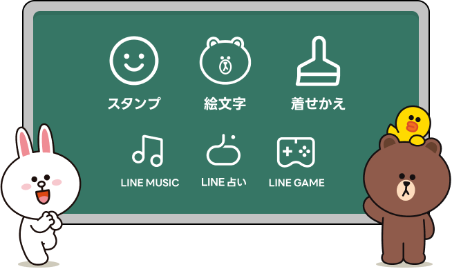 スタンプ、絵文字、着せかえ、ゲーム、ミュージック、占いの画像