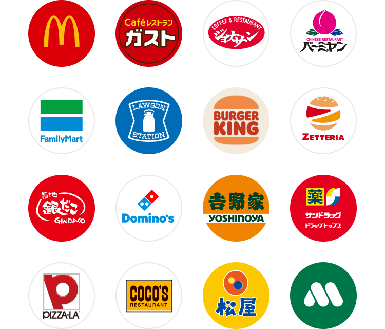 LINEクーポン　掲載ショップの一例
