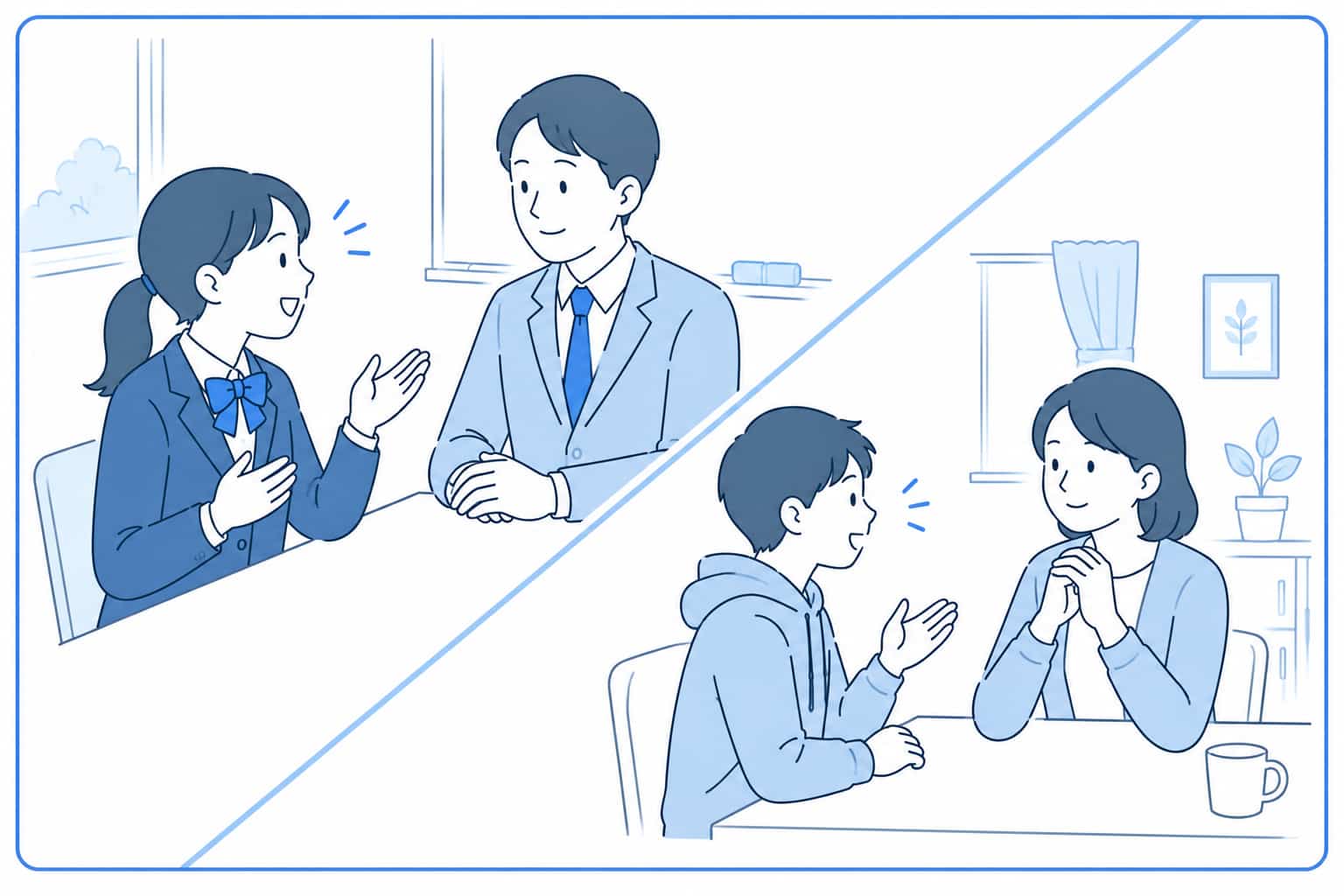 生徒が先生や保護者に相談している画像