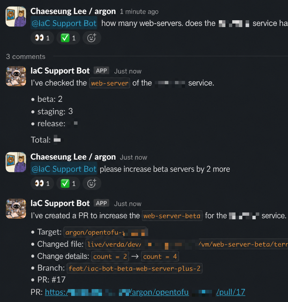 AI 에이전트 활용 사례(Slack 대화)