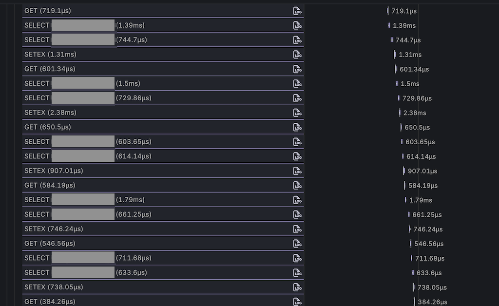 改善前のトレース、同じ処理が繰り返されていることがわかる