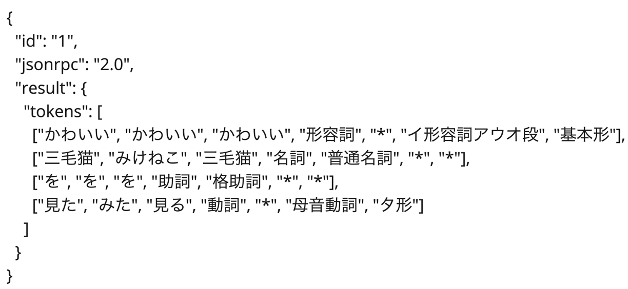 日本語形態素解析 Web API からのレスポンス例