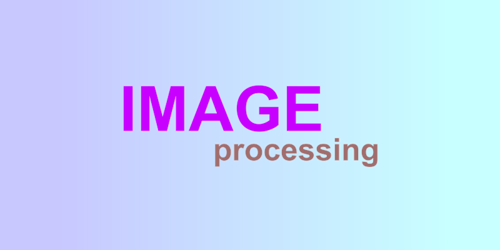 グラデーション背景上に存在する変色した「IMAGE processing」と書かれたロゴ