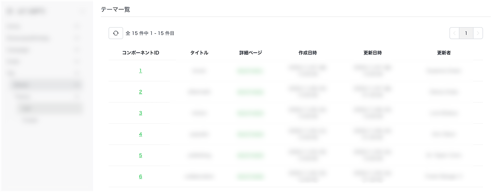 AIが生成したList画面。ID、タイトル、更新日時などを表示。
