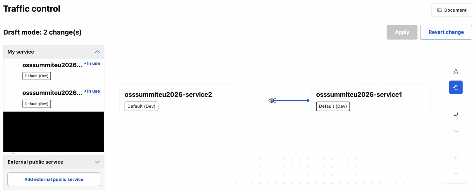 Service ConnectのUIで二つのサービスを接続している画面