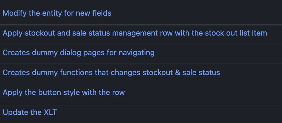 'Implement the scheduled stockout & sale status page' 세분화 예시