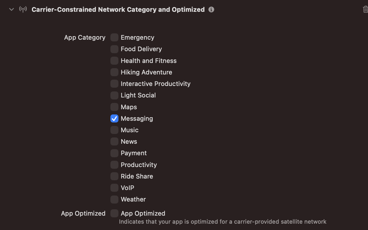 XcodeでApp Categoryを追加する。ここではMessagingを選択