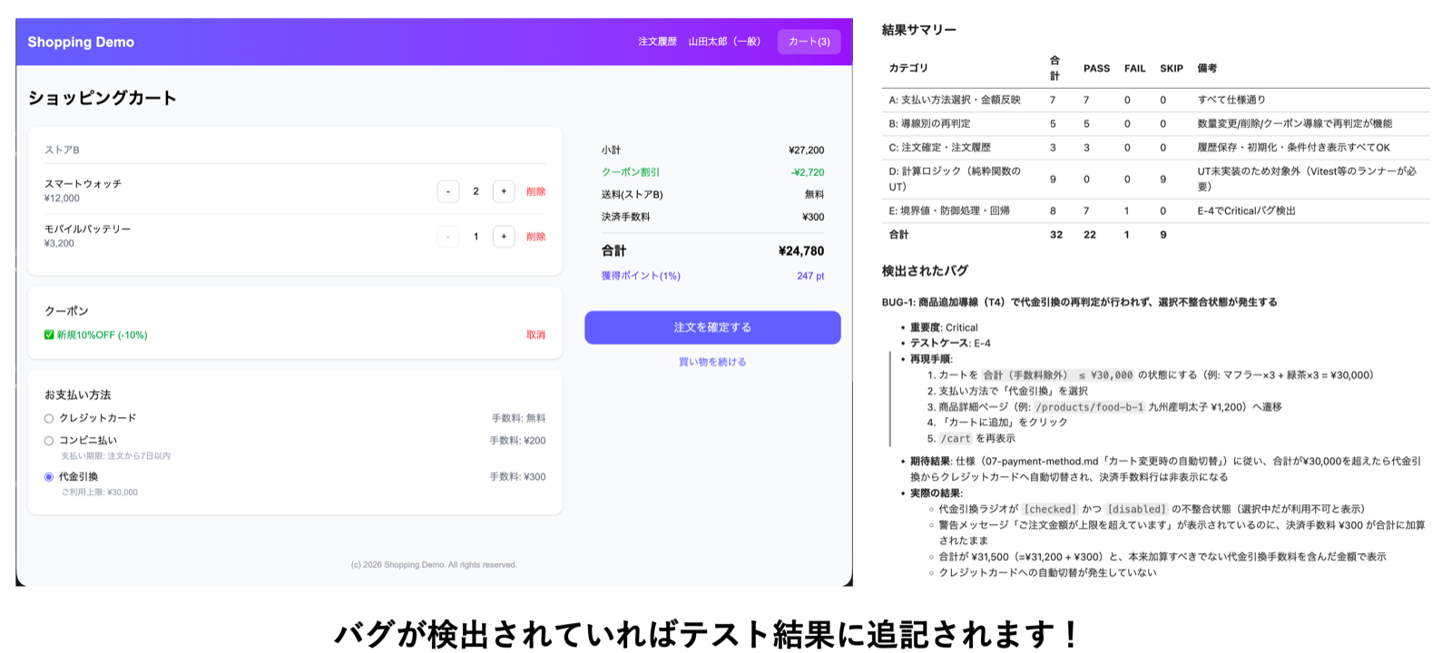AIがブラウザを操作してテストを実行している様子