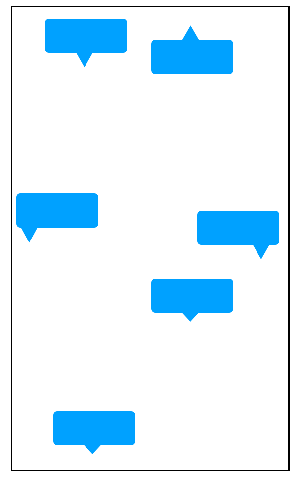 画像上の任意位置に複数の青い吹き出しメモが置かれたスマホ画面の例。