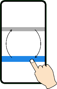 メイン実験の画面。スマートフォンの画面に表示された棒のうち、青い方を次々に指でタップする。