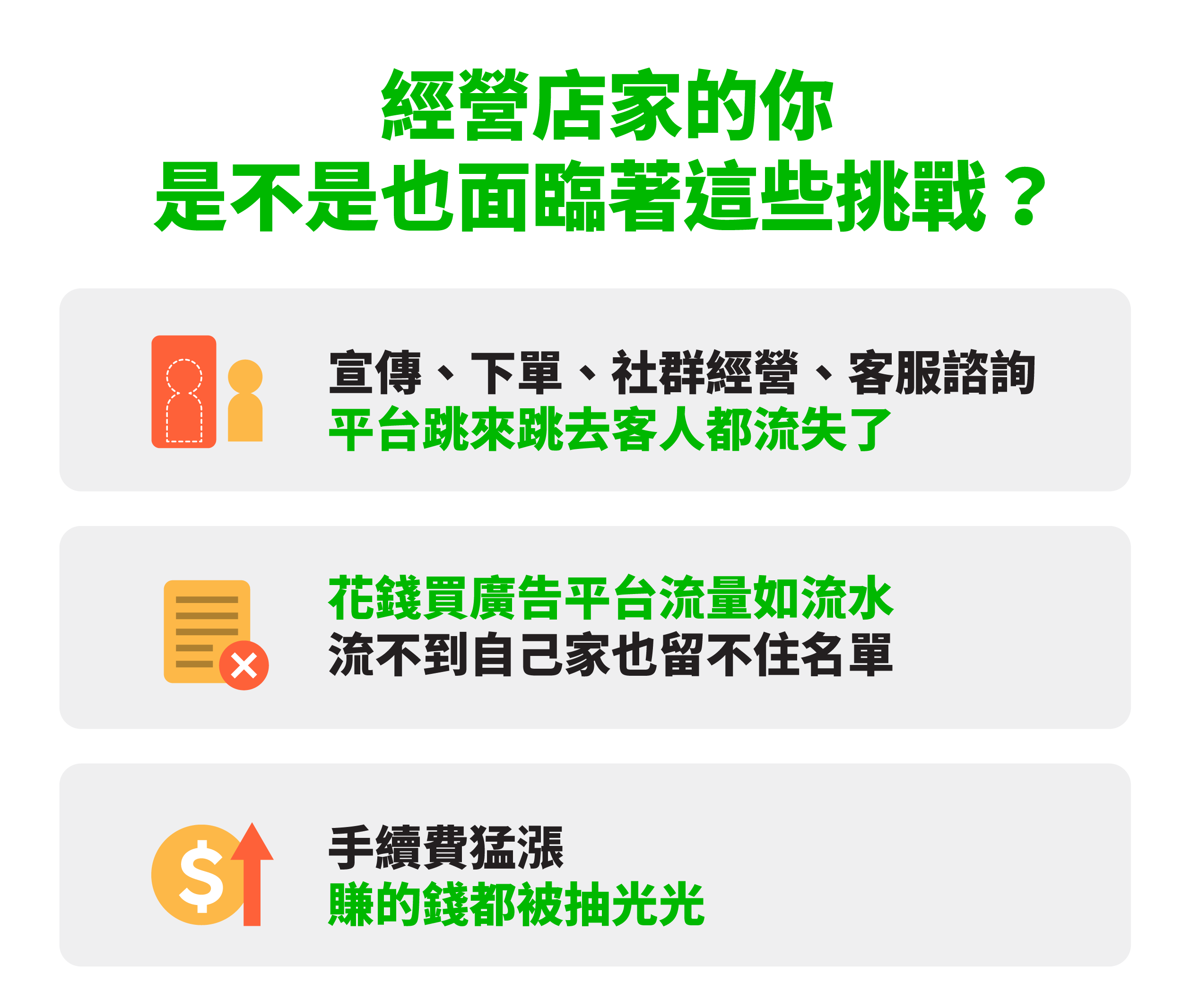 經營店家的你，是不是也面臨著這些挑戰？