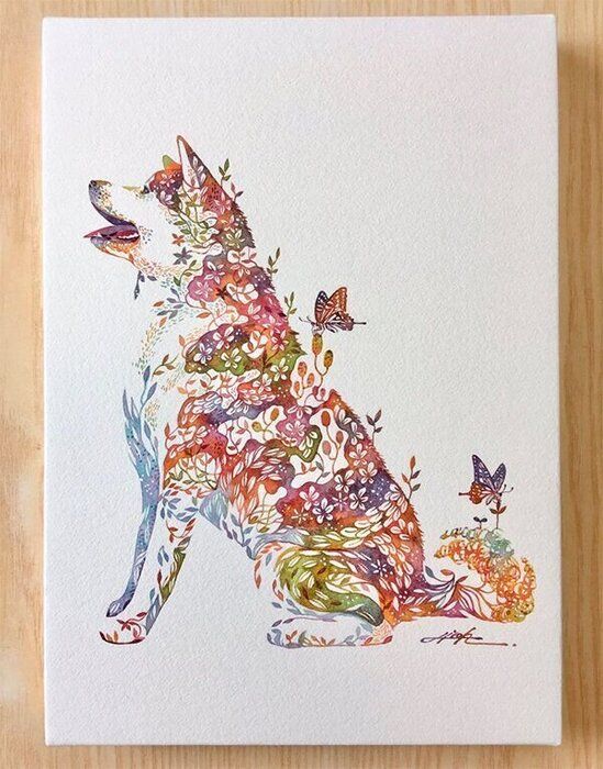 タケダヒロキ 新花猫 A5木製パネルイラスト 複製原画