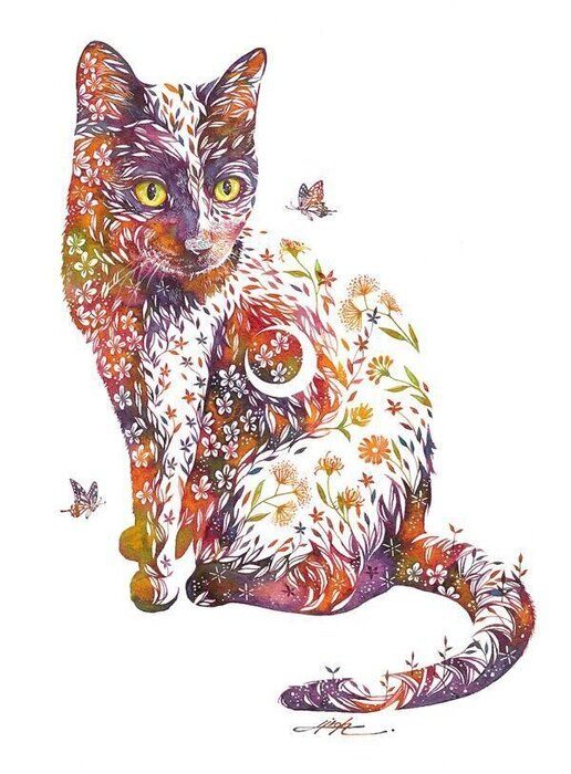 Creemaでのご依頼作品ネコ ※商品化不可 #illustration #flower