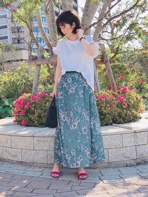 花柄ロングスカート✿春夏コーデに最適♡女子会デートOK ロングスカート 花柄 スカート ロング フレアスカート ミモレ丈