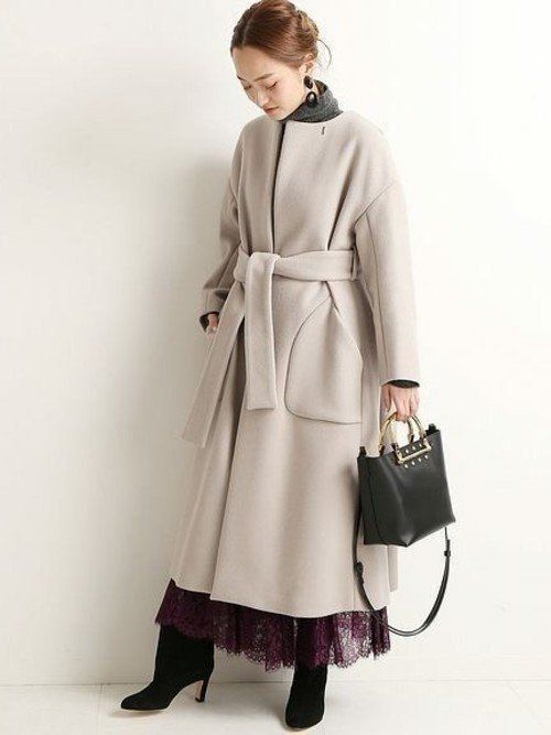VERMEIL par iena メルトンノーカラーワイドベルトコート ロング