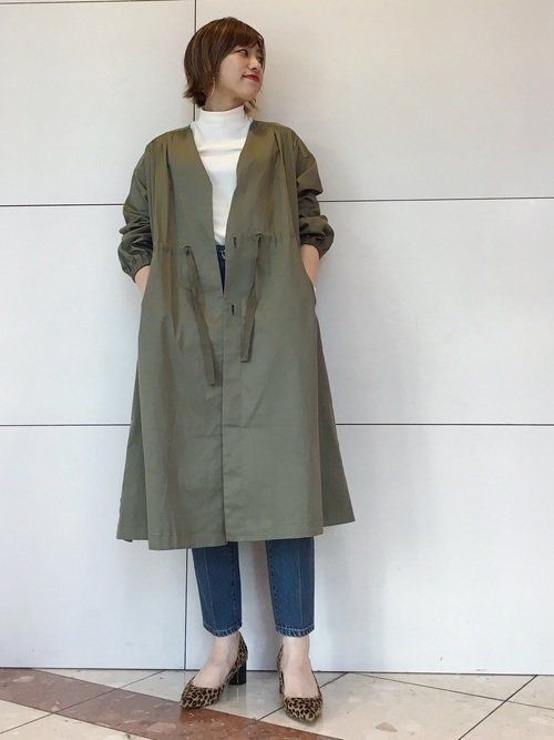 Deuxieme Classe ノーカラーコート ロング カーキ