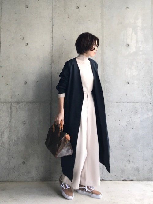 グリーンレーベルリラクシング｜ノーカラーコート ネイビー ロング 