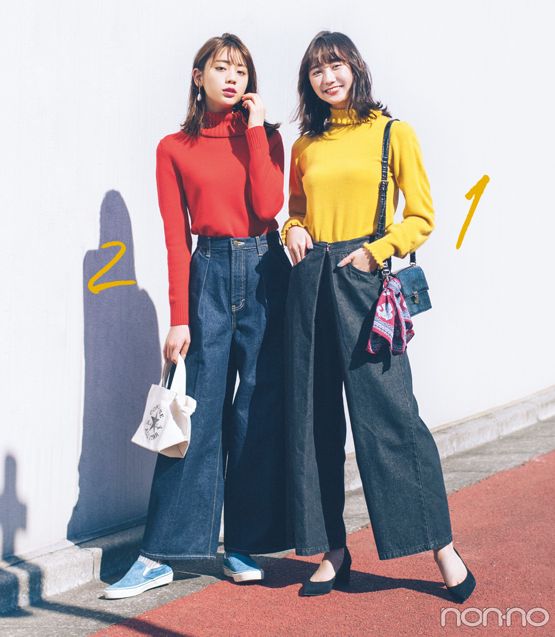 オーバーサイズのニット×ワイドデニムが今っぽい！ゆるっとした