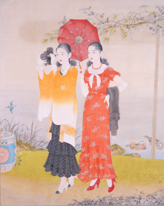 描かれた着物の実物も展示。明治〜昭和の女性のよそおいや美意識の変遷